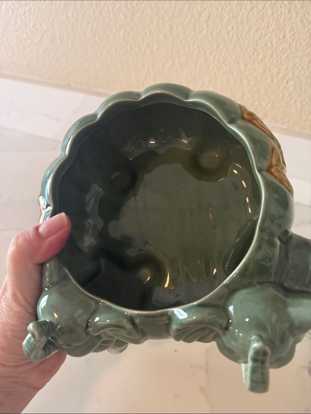 Majolica Style Planter Ceramic Elephant - Picture 6 of 7